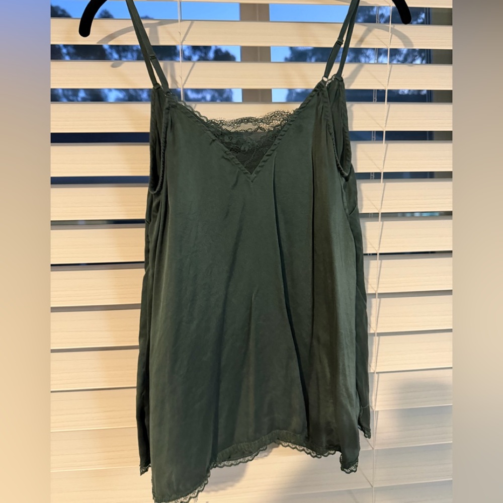 Anthropologie Silk Green Lace Trim Cami Top XS